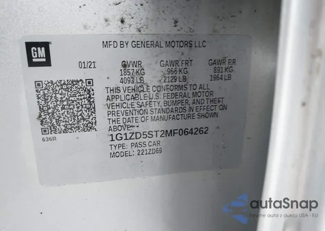 2021 Chevrolet Malibu Fwd Lt из США, поврежденный, VIN 1G1ZD5ST2MF064262